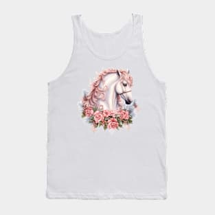 Pink Floral Christmas Horse Tank Top